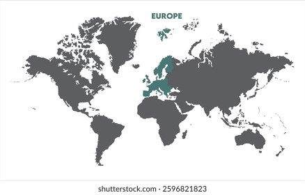 Minimalist Europe map-11, Map of Europe, highlighted on the world map, Europe on the world map, Satellite view, Europe location on the globe.