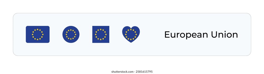 Minimalist European Union Flag Icons. Rectangular, Square, Circular, Heart Designs for UI-UX, Web and Print