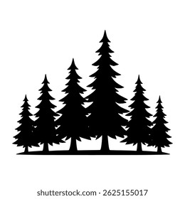 Silhueta de floresta Evergreen minimalista. vetor: Ideal para uso como tatuagem, ícone, web design gráfico e conceitos infográficos."