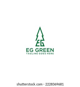 Diseño de la letra EG y el logotipo del árbol de pino