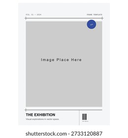Minimalist exhibition poster layout with image placeholder frame