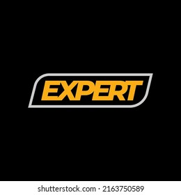 Minimalist Expert Logo vector on black background, simple Expert seal badge emblem.