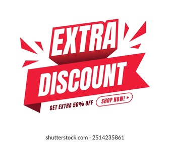 Anuncio Minimalista Extra Discount con cinta y efecto extrusión. Para las redes sociales, icono, logotipo, etiqueta, sello, etiqueta, signo, símbolo, insignia, sello, pegatina, emblema. Vector eps ilustración