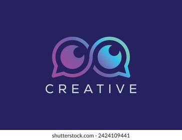 Minimalist eye chat logo design vector template. Creative modern vision chat logo