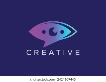 Minimalist eye chat logo design vector template. Creative modern vision chat logo