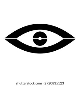 Icono de ojo minimalista que representa visión, visibilidad, conciencia y seguridad. Estilo de Vector en blanco y negro limpio, adecuado para el diseño de UI UX, Configuraciones de privacidad, opciones de vista, sistemas de monitoreo e interfaces digitales modernas.

