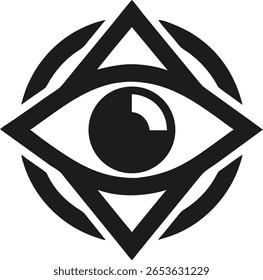 Minimalist eye logo design with sharp lines and circular elements