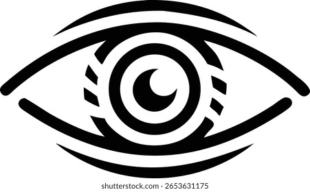 Logotipo minimalista del ojo con las líneas agudas y el diseño Pequeño del Vector de la pupila