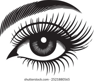 Minimalist Eye with Long Lashes and Detailed Iris, Elegant Black and White Design