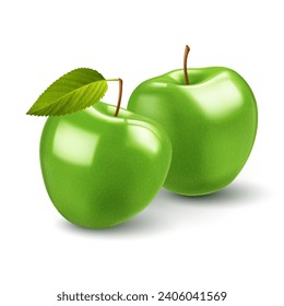 A minimalist and eye-catching illustration on white background featuring two charming green apples
