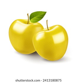 A minimalist and eye-catching illustration on white backdrop featuring two charming Golden Delicious apples