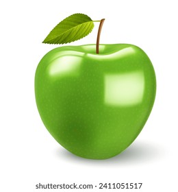 A minimalist and eye-catching vector illustration of a bright green apple with a stylized leaf still attached to its stem