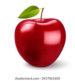 A minimalist and eye-catching vector illustration of a bright red apple with a stylized green leaf still attached to its stem