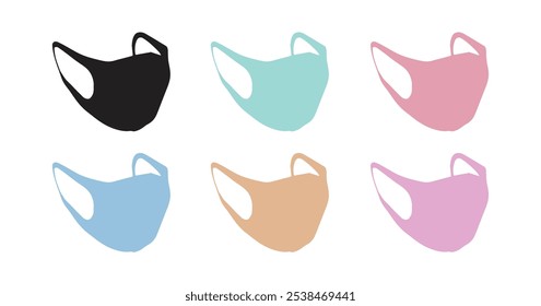 Minimalist face mask design in six color variations, ideal for modern and stylish use.