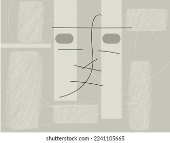 Minimalistisches Gesicht, Rechteckkonzept. Gesichtskunst mit Ausdruck und Gefühl. Abstrakter Vektorgrafik in kühlen, gedämpften Farbtönen. Dreieck der Merkmale