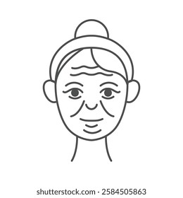 Minimalist face wrinkles icon in a modern, thin-line style with pink accents. Ideal for beauty, skincare branding, spa, wellness, product packaging, social media, and digital marketing.