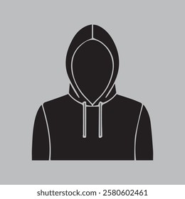 Minimalist faceless hooded figure icon, representing anonymity, secrecy, or cybersecurity in a sleek design.