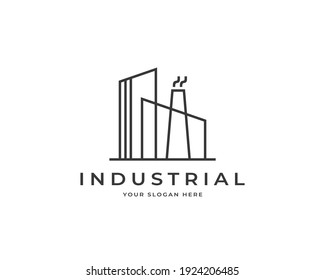 Minimalist factory building logo design vector. Modern industrial logo design