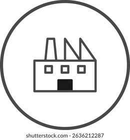 Minimalist factory icon design with industrial building, perfect for eco-friendly initiatives