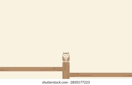 Minimalist Fall Border Background of a owl on fence with Copy Space Background