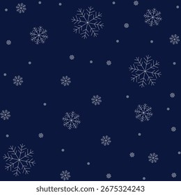 Minimalist Falling Snowflakes on Dark Blue Background