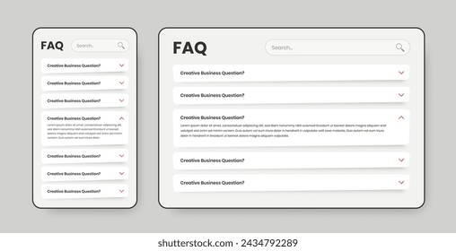 Minimalist faq or frequently asked question ui layout design for mobile and web with abstract shape