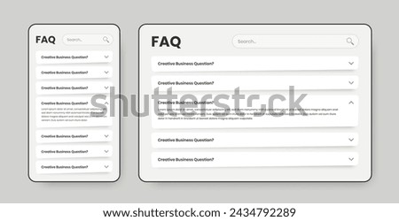 Minimalist faq or frequently asked question ui layout design for mobile and web with abstract shape