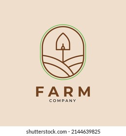 minimalist farm line art logo emblem vector template design