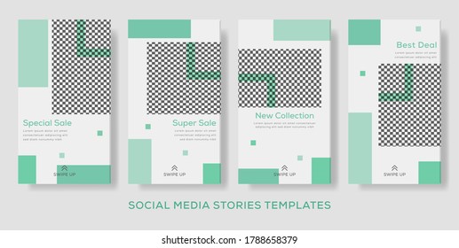 Minimalist fashion banner post stories with green color. premium vector