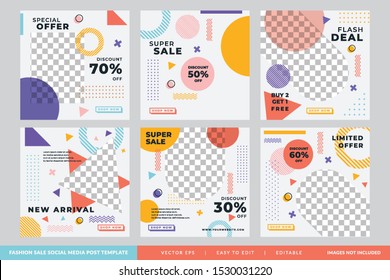 Minimalist Fashion Sale social media post Memphis Style template Premium Vector