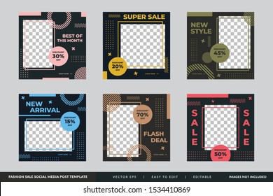 Minimalist Fashion Sale social media post Memphis design template Premium Vector