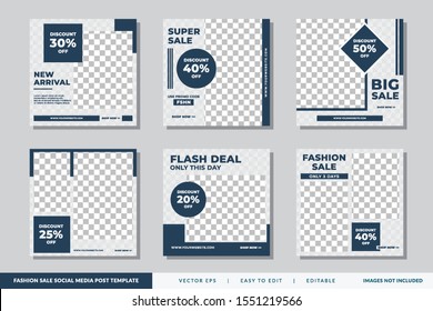 Minimalist Fashion Sale social media post Blue design template Premium Vector
