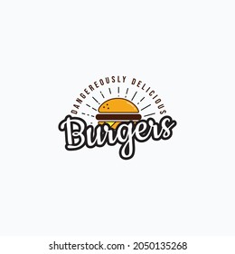 Minimalist fast food restaurant label concept. Simple vintage burger logo vector illustration design
