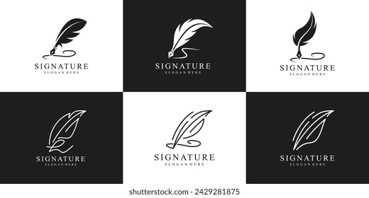 Minimalist feather ink logo design collection.