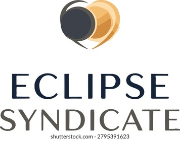 A minimalist featuring a dark gray and gold heart-shaped above the text eclipse syndicate, on a white background