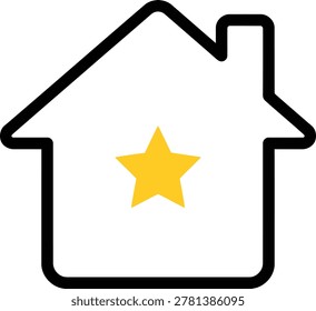 A minimalist featuring a white house outline with a thick black border, containing a solid yellow five-pointed star in the center.