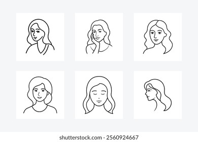 "Minimalist female face line art collection featuring elegant and modern vector illustrations."






