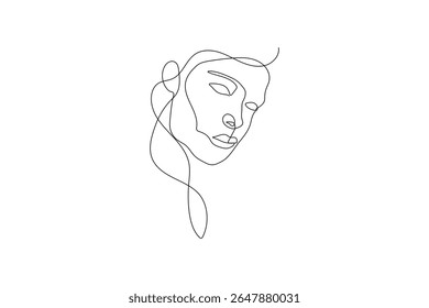 Minimalist female face outline in one line style vector illustration for modern artwork