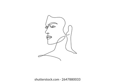 Minimalist female face outline in one line style vector illustration for modern artwork