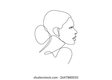 Minimalist female face outline in one line style vector illustration for modern artwork