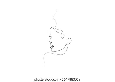 Minimalist female face outline in one line style vector illustration for modern artwork