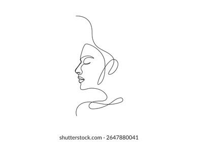 Minimalist female face outline in one line style vector illustration for modern artwork