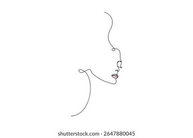 Minimalist female face outline in one line style vector illustration for modern artwork