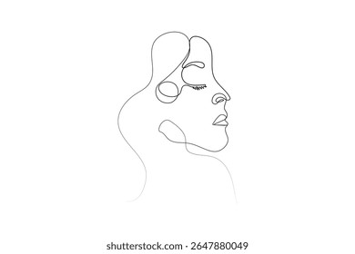 Minimalist female face outline in one line style vector illustration for modern artwork