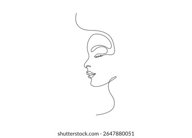 Minimalist female face outline in one line style vector illustration for modern artwork