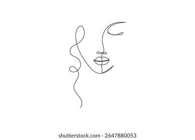 Minimalist female face outline in one line style vector illustration for modern artwork