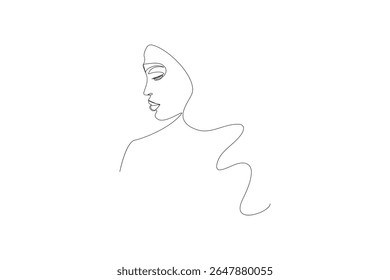 Minimalist female face outline in one line style vector illustration for modern artwork