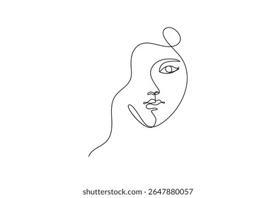 Minimalist female face outline in one line style vector illustration for modern artwork