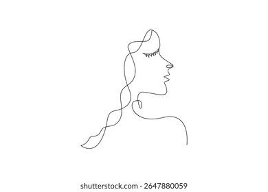 Minimalist female face outline in one line style vector illustration for modern artwork