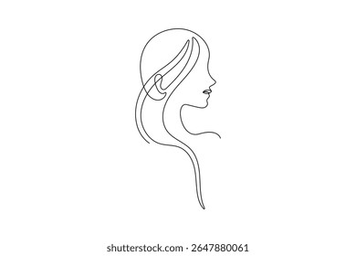 Minimalist female face outline in one line style vector illustration for modern artwork